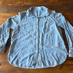 Feherty Womens XL Blue Button Down Shirt Long Sleeve Linen‎ Blend Top cabincore